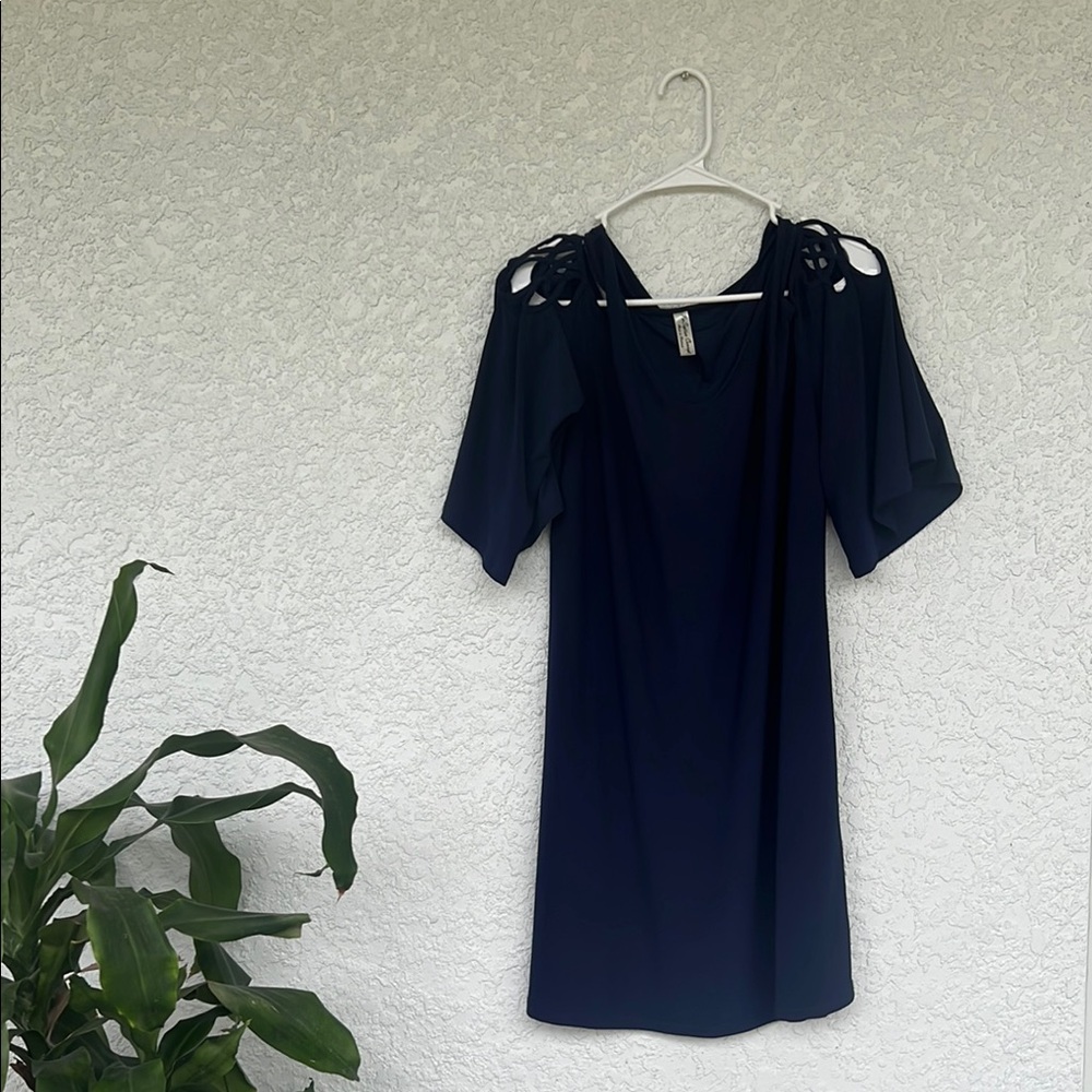 Navy Blue Cold Shoulder Dress